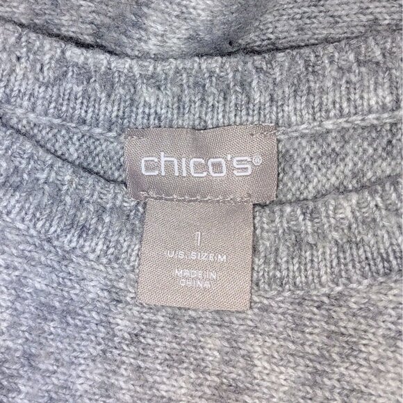 Chico's Rib Detail Pullover Sweater Gray Womens Size 1 Medium Side Split - Picture 5 of 6
